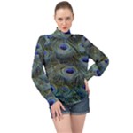 Peacock Feathers Details High Neck Long Sleeve Chiffon Top