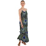 Peacock Feathers Details Cami Maxi Ruffle Chiffon Dress