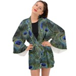 Peacock Feathers Details Long Sleeve Kimono