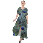 Peacock Feathers Details Waist Tie Boho Maxi Dress