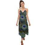 Peacock Feathers Details Halter Tie Back Dress 