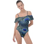 Peacock Feathers Details Frill Detail One Piece Swimsuit