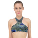 Peacock Feathers Details High Neck Bikini Top