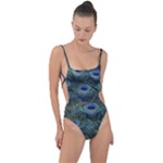 Peacock Feathers Details Tie Strap One Piece Swimsuit