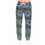 Peacock Feathers Details Women Velvet Drawstring Pants