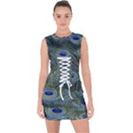 Peacock Feathers Details Lace Up Front Bodycon Dress