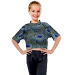 Peacock Feathers Details Kids Mock Neck T-Shirt