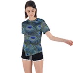 Peacock Feathers Details Asymmetrical Short Sleeve Sports T-Shirt