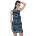 Peacock Feathers Details Racer Back Hoodie Dress