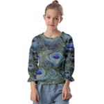 Peacock Feathers Details Kids  Cuff Sleeve Top