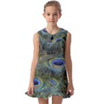 Peacock Feathers Details Kids  Pilgrim Collar Ruffle Hem Dress