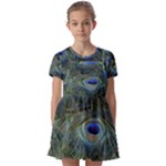 Peacock Feathers Details Kids  Short Sleeve Pinafore Style Dress