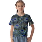 Peacock Feathers Details Kids  Cuff Sleeve Scrunch Bottom T-Shirt