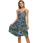 Peacock Feathers Details Sleeveless Tie Front Chiffon Dress