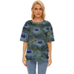 Peacock Feathers Details Oversized Basic T-Shirt