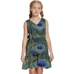 Peacock Feathers Details Kids  Sleeveless Tiered Mini Dress