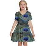 Peacock Feathers Details Kids  Short Sleeve Tiered Mini Dress