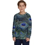 Peacock Feathers Details Kids  Crewneck Sweatshirt