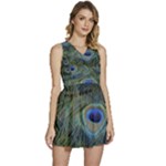 Peacock Feathers Details Sleeveless High Waist Mini Dress