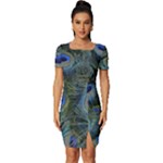 Peacock Feathers Details Fitted Knot Split End Bodycon Dress