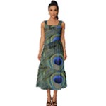 Peacock Feathers Details Square Neckline Tiered Midi Dress