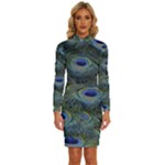 Peacock Feathers Details Long Sleeve Shirt Collar Bodycon Dress