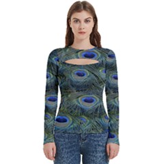 Peacock Feathers Details Women s Cut Out Long Sleeve T