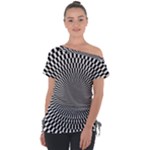 Circles Checkered Abstract Abstraction Art Off Shoulder Tie-Up T-Shirt