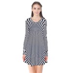 Circles Checkered Abstract Abstraction Art Long Sleeve V-neck Flare Dress