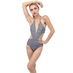 Circles Checkered Abstract Abstraction Art Plunging Cut Out Swimsuit