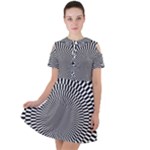 Circles Checkered Abstract Abstraction Art Short Sleeve Shoulder Cut Out Dress 