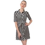 Circles Checkered Abstract Abstraction Art Belted Shirt Dress