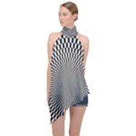 Circles Checkered Abstract Abstraction Art Halter Asymmetric Satin Top