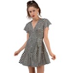 Circles Checkered Abstract Abstraction Art Flutter Sleeve Wrap Dress