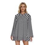 Circles Checkered Abstract Abstraction Art Round Neck Long Sleeve Bohemian Style Chiffon Mini Dress