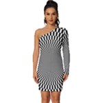 Circles Checkered Abstract Abstraction Art Long Sleeve One Shoulder Mini Dress