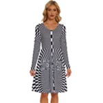 Circles Checkered Abstract Abstraction Art Long Sleeve Dress With Pocket