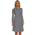 Circles Checkered Abstract Abstraction Art Long Sleeve Shirt Collar A-Line Dress