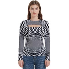 Circles Checkered Abstract Abstraction Art Women s Cut Out Long Sleeve T