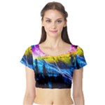 Night Skiing Colored Dead Grateful Lights Mountain Short Sleeve Crop Top