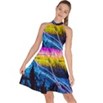 Night Skiing Colored Dead Grateful Lights Mountain Sleeveless Halter Neck A-Line Dress