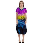 Night Skiing Colored Dead Grateful Lights Mountain T-Shirt Midi Dress With Pockets