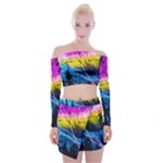 Night Skiing Colored Dead Grateful Lights Mountain Off Shoulder Top with Mini Skirt Set