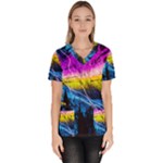 Night Skiing Colored Dead Grateful Lights Mountain Women s V-Neck Scrub Top