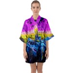 Night Skiing Colored Dead Grateful Lights Mountain Half Sleeve Satin Kimono 