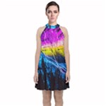 Night Skiing Colored Dead Grateful Lights Mountain Velvet Halter Neckline Dress 