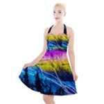 Night Skiing Colored Dead Grateful Lights Mountain Halter Party Swing Dress 