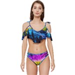 Night Skiing Colored Dead Grateful Lights Mountain Ruffle Edge Tie Up Bikini Set	