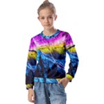 Night Skiing Colored Dead Grateful Lights Mountain Kids  Long Sleeve T-Shirt with Frill 