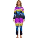 Night Skiing Colored Dead Grateful Lights Mountain Womens  Long Sleeve Lightweight Pajamas Set